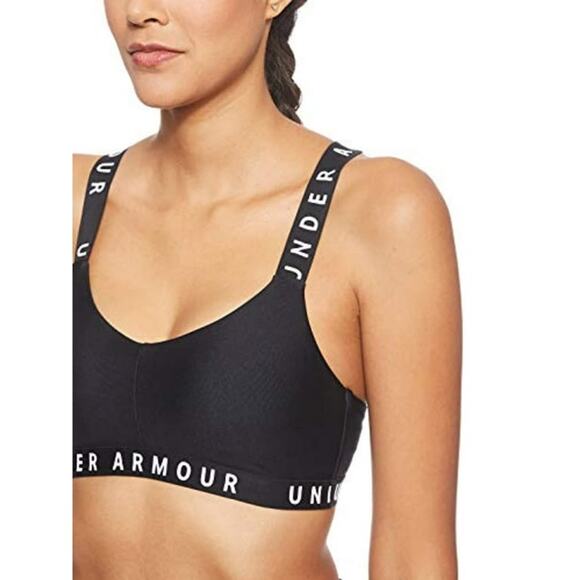 Women's UA Crossback Low Sports Bra WordMark Black/White Medium - Picture 4 of 7